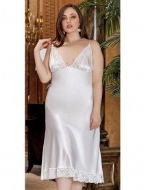Jeremi Plus Size 2-Piece Long Satin Lace Nightgown Dressing Gown Set 3247