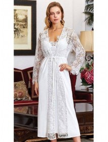 Jeremi Combed Cotton 6-Piece Lace Nightgown Dressing Gown Set 850