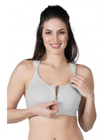 MI 184 B Front Zippered Sports Combed Cotton Bra Grey