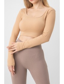 002-000132 DoReMi Seamless Strapless Long Sleeve Ribbed Bustier Skin