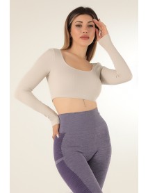 002-000132 DoReMi Seamless Strapless Long Sleeve Ribbed Bustier Stone