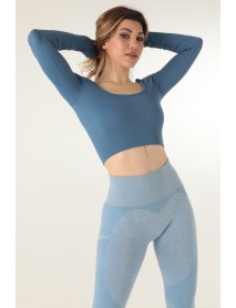 002-000132  DoReMi Seamless Strapless Long Sleeve Ribbed Bustier Blue