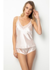 DoReMi Lace Collar Thin Strap Satin Shorts Set Ecru 002-000906