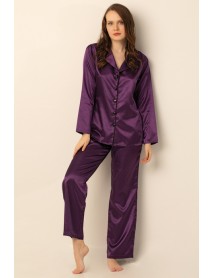 DoReMi Long Sleeve Satin Pajama Set Purple 002-000905