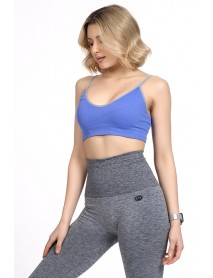 999-ZZ0131 Miorre Thin Strap V-Neck Unsupported Ribbed Sports Bra Blue